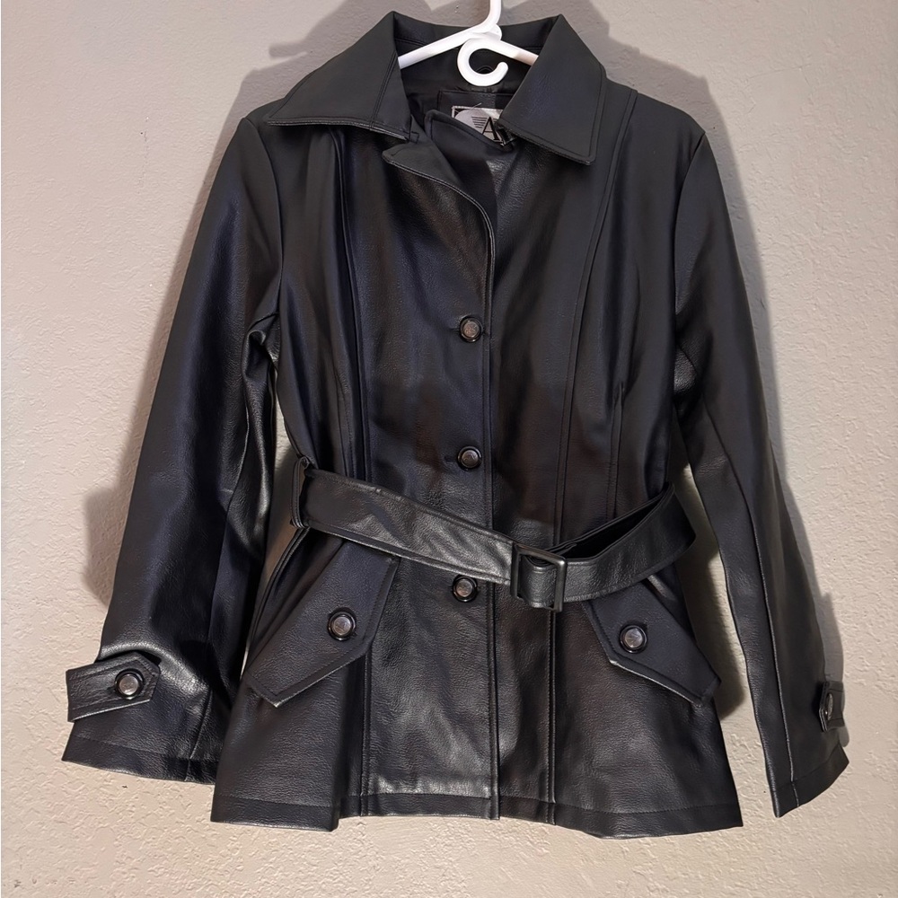 Armani Collezioni Black Leather Jacket with Cropped Design